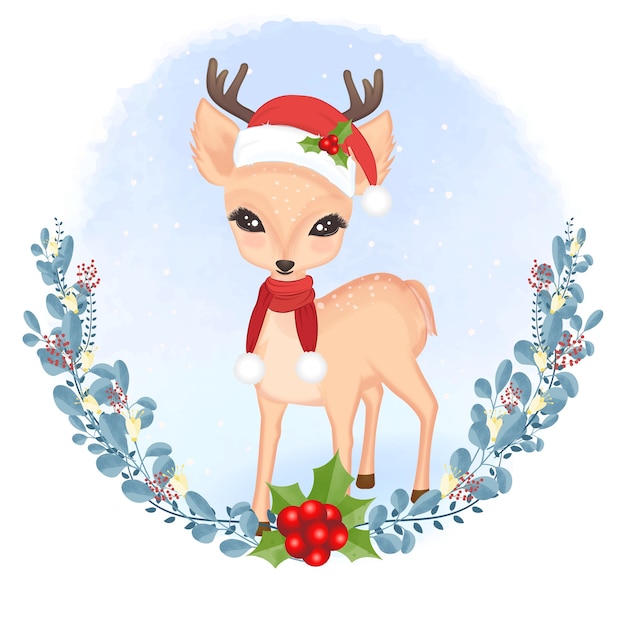 Deer and wreath christmas, winter season concept