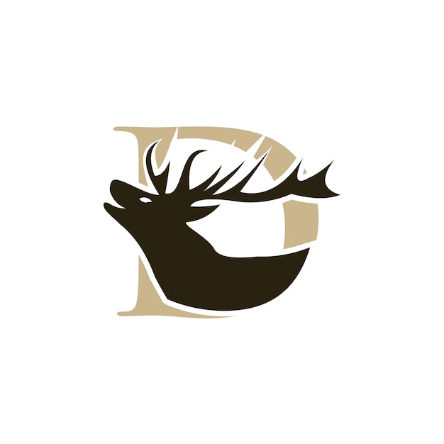 Deerhead logo ontwerp sjabloon met letter d combinatie unieke premium vector