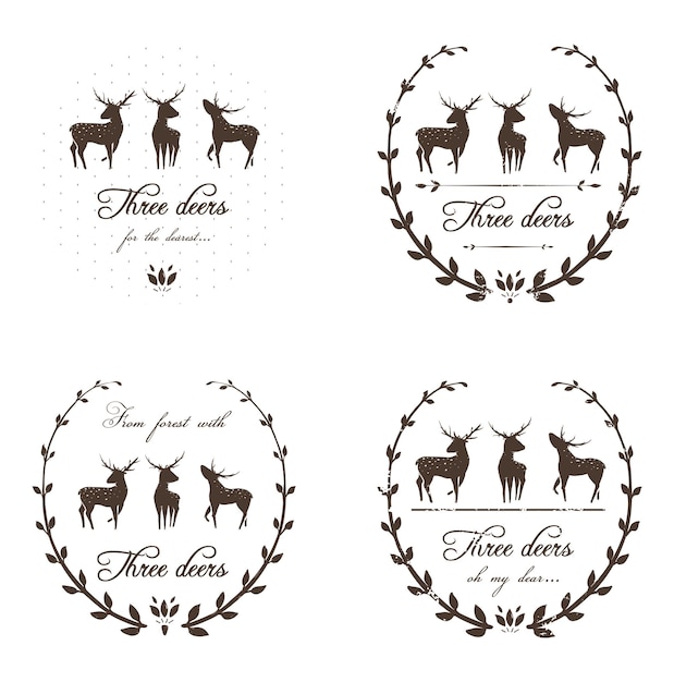 Deers stamps or decorative logo design for new year and christmas winter holidays