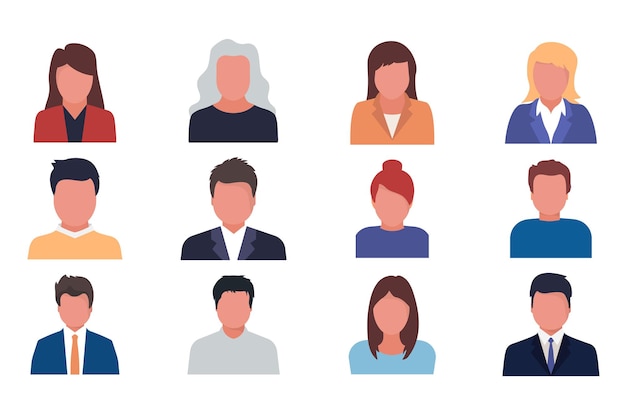 Default avatar profile male and female faces. man and woman. business men and women avatar icons. vector illustration of flat design people characters. human face for representing person