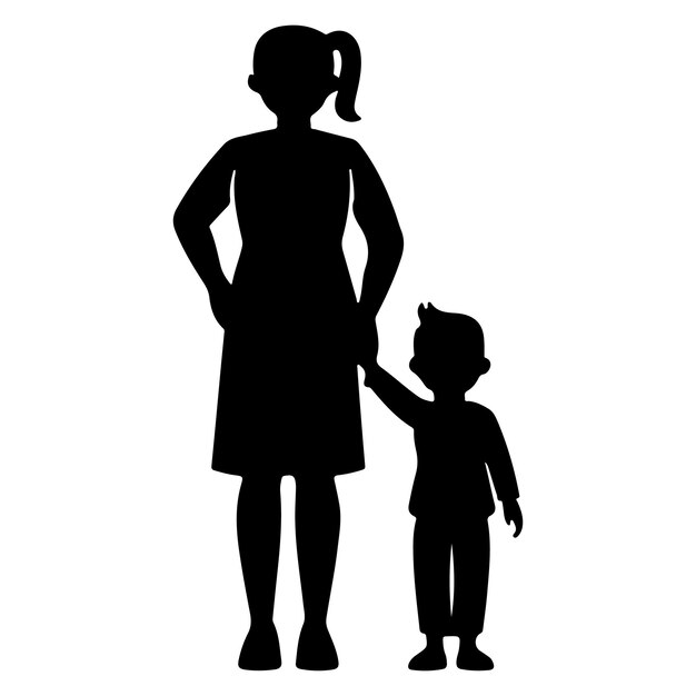 Vettore ilustrazione predefinita della silhouette di madre e figlio a disegno piatto