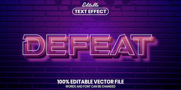 Defeat text, font style editable text effect