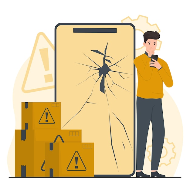 Defect product vector concept Slechte kwaliteit Gebroken computer scherm gamepad smartphone illustratie