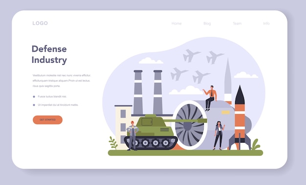 Vector defence industry web banner or landing page set