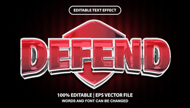 Defend editable text effect template, red gradient with glossy effect font style