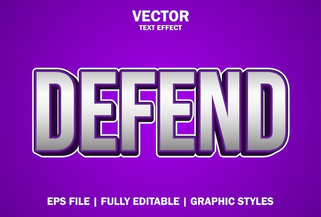 Defend text effect with purple and green color 3d style