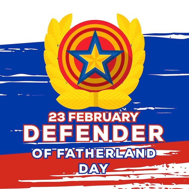 Defender of fatherland day 23 february on rough russian flag background