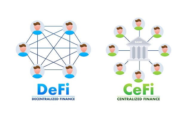 Defi 분산 금융 및 Cefi 중앙 집중식 금융 금융 시스템 벡터 재고 일러스트레이션