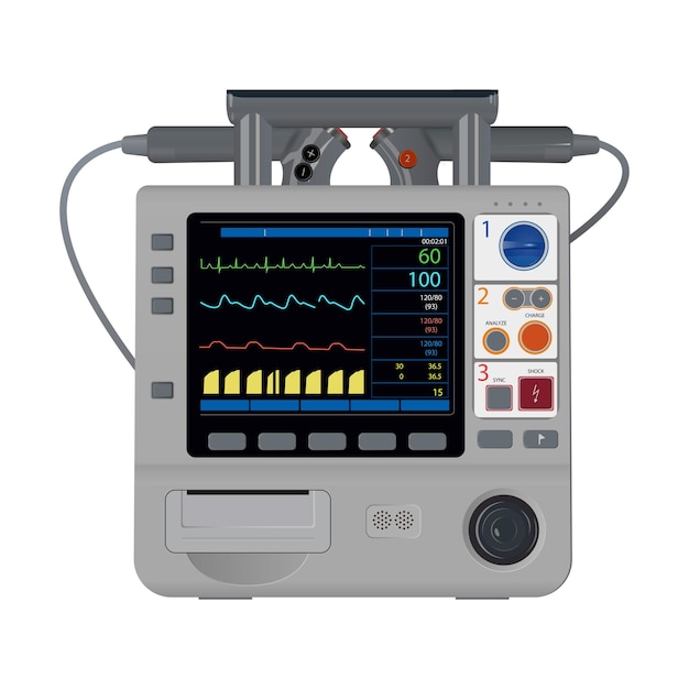 ベクトル 除細動器。医療機器。不整脈の電気パルス療法。 aed の分離されたクリップアート