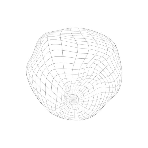 Deflated globe icon Distorted wireframe of Earth planet isolated on white background Climate changin