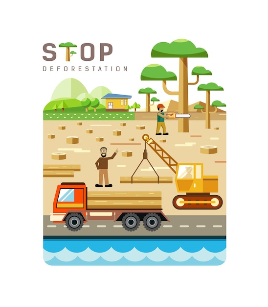 Deforestation concepts flat design background vector illustrations