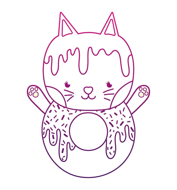 Degraded outline kawaii cute cat donut food