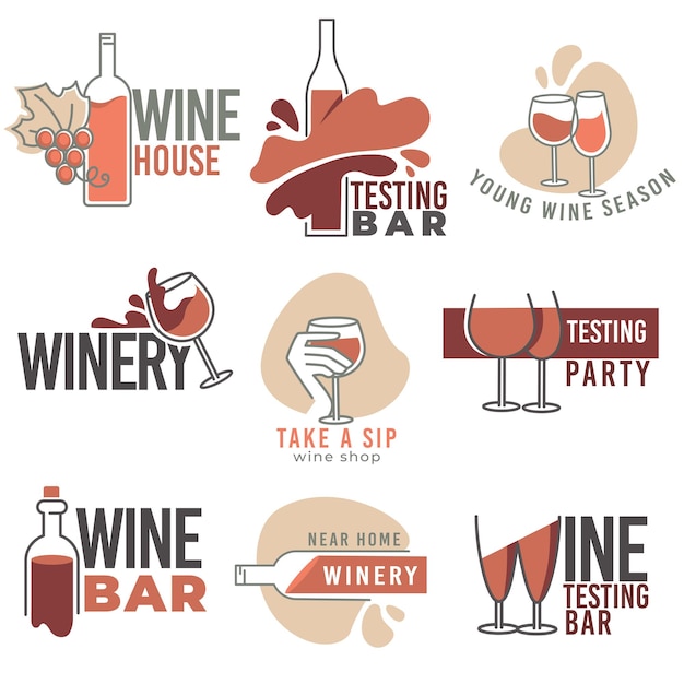 Degustation of wine in bar or house, isolated labels or emblems