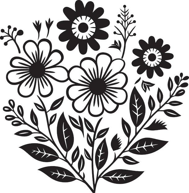 Deinty Blossoms Doodle Vector Symbol Floral Scribbles Monochrome Logo Design