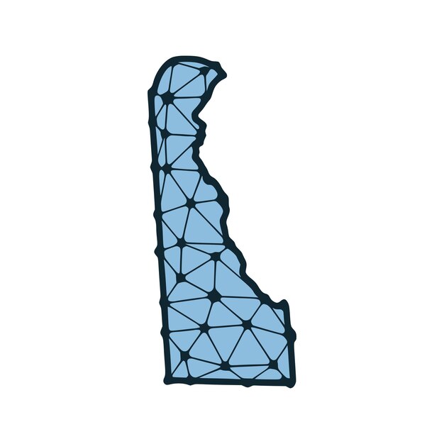 Delaware staat kaart veelhoekige illustratie gemaakt van lijnen en punten geïsoleerd op een witte achtergrond Amerikaanse staat laag poly ontwerp