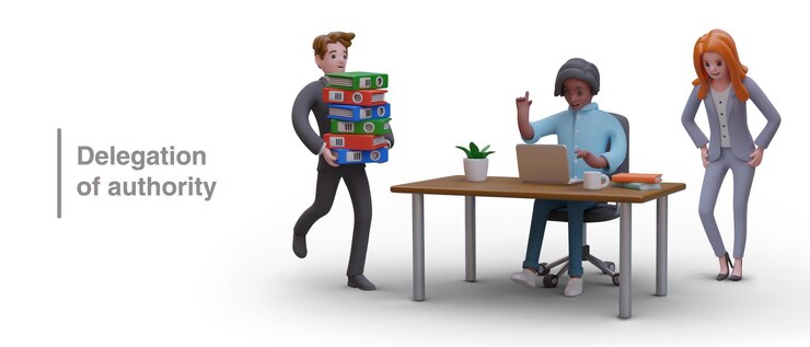 वेक्टर delegation of authority vector composition with 3d characters workplace in office