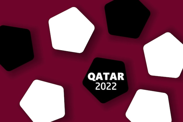 Delen van een voetbal op een bordeauxrode achtergrond, qatar 2022. poster, banner, vector