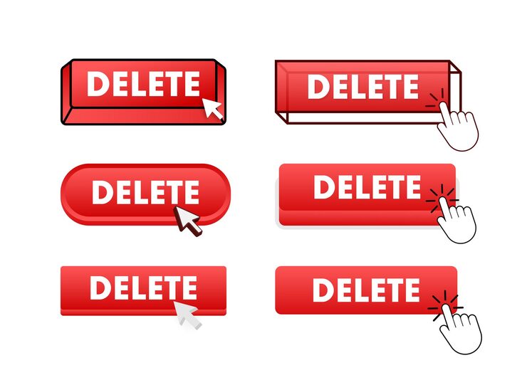 Vector delete button with pointer clicking delete web buttons set user interface element in flat style v