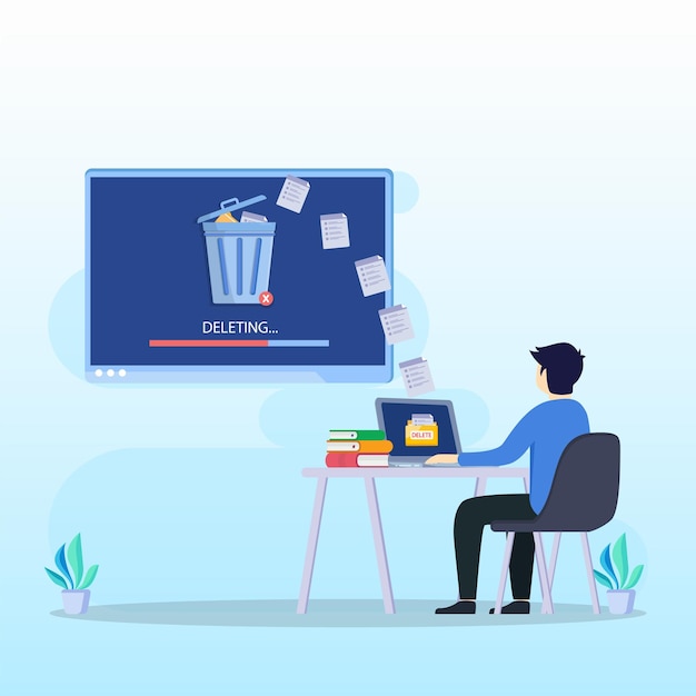 Delete concept deleting data and move unnecessary files to the trash bin illustration vector