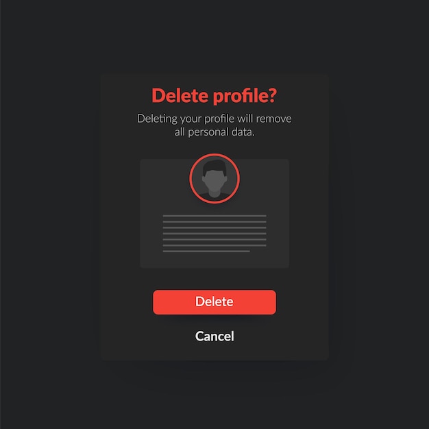 Vector delete profile account form dark ui design