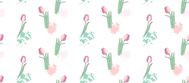 Delicaat bloemen naadloos patroon met roze tulpen op een witte achtergrond Patroon voor textiel inpakpapier objectontwerpen gerechten wallpapers