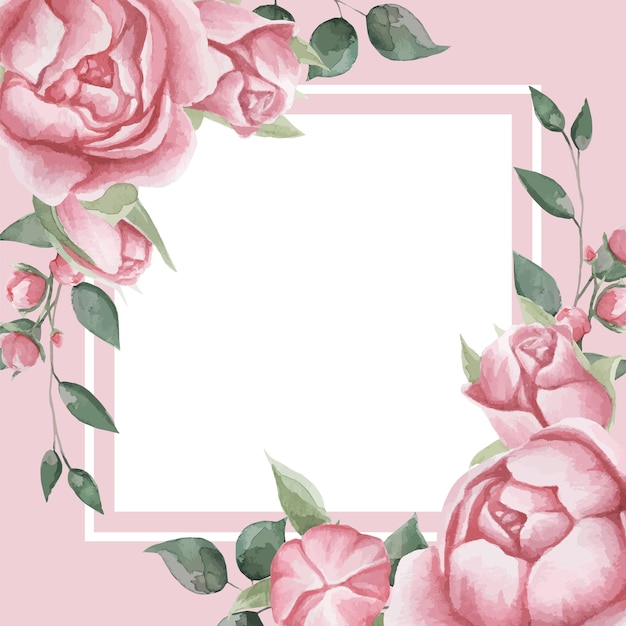 Delicaat frame aquarel wenskaart frame ontwerp met roze pioenrozen of rozen voor tekst