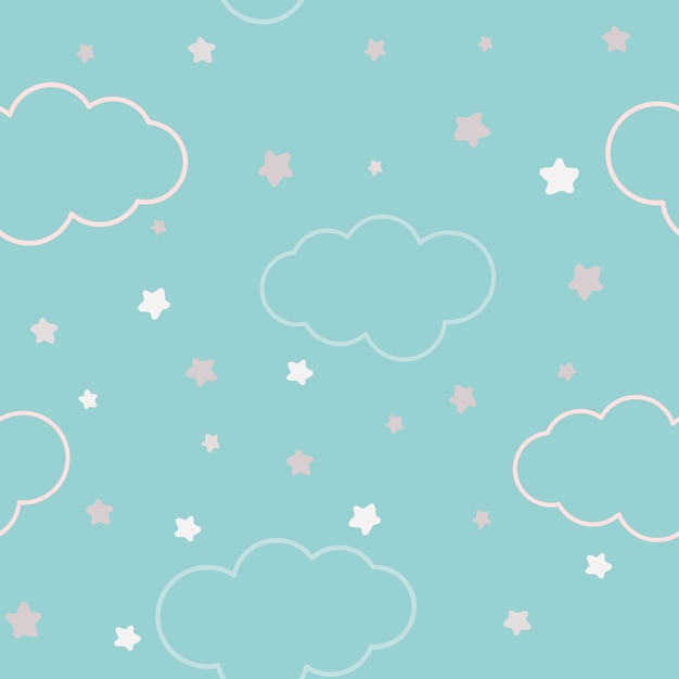 Delicaat hemels naadloos patroon met wolken en sterren vectorillustratie Achtergrond voor baby