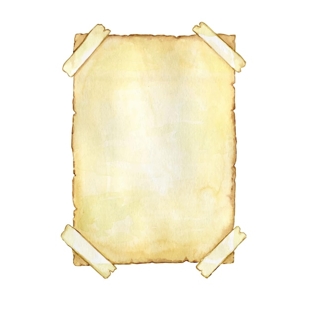 Delicate antique piece of parchment with adhesive strips watercolor