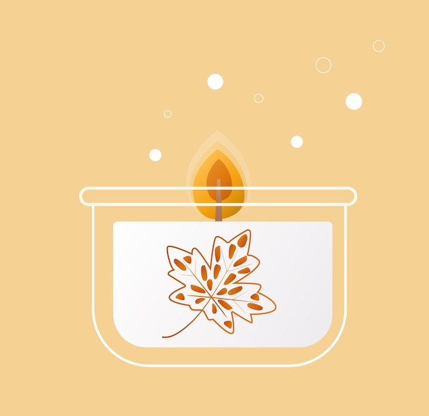 Vector delicate autumn candle in the form of a maple leaf decoration