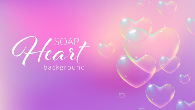 Delicate background with rainbow colored heartshaped soap bubbles for valentine card vector illustra...