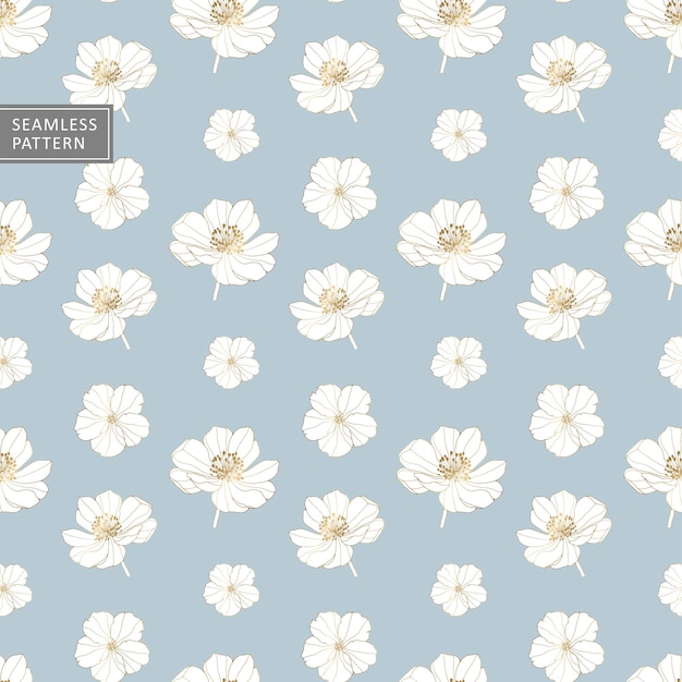 Delicate blue seamless pattern with white flowers Floral pattern for textiles wrapping paper wallpapers decor backgrounds and presentations