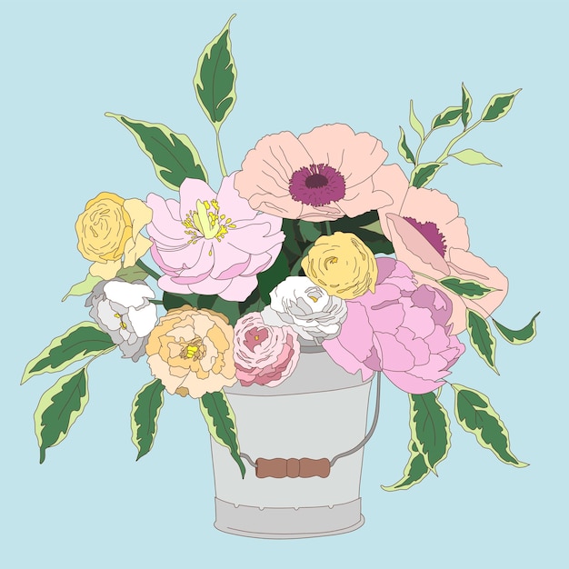 A delicate bouquet in a bucket