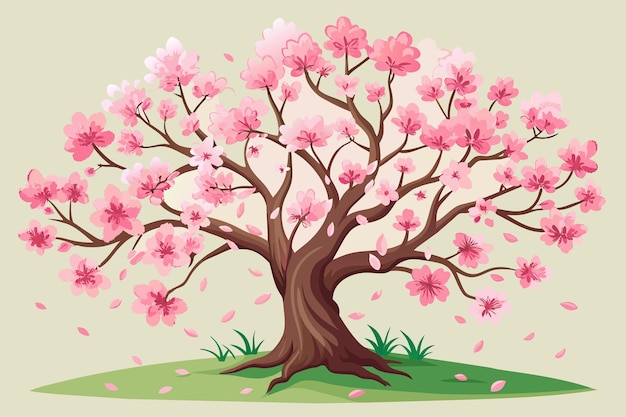 Un delicato albero di ciliegio in fiore in illustrazione vettoriale di fiore