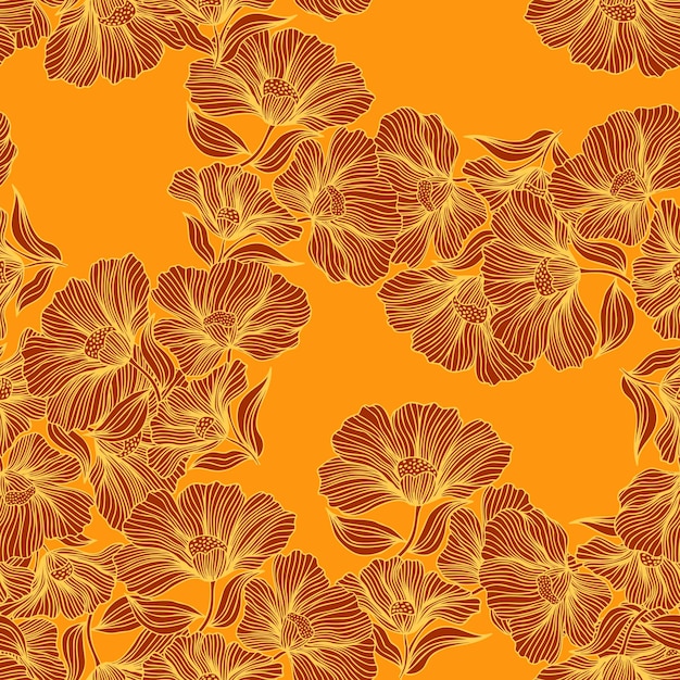 Delicate floral line seamless pattern Vintage flower background