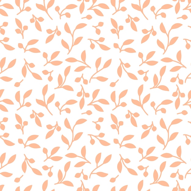 Delicate floral vine leaves seamless pattern with hand drawn plants elements for textile or wallpaper scrapbook paper Peach fuzz color 2024 vector background