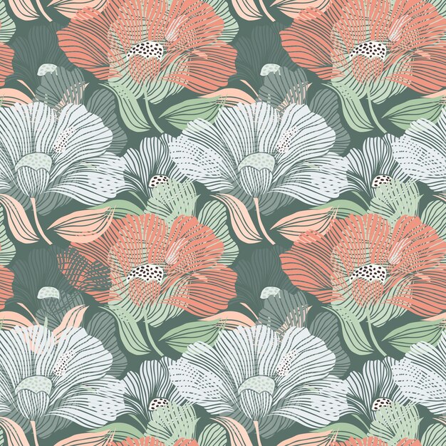 Delicate floral vintage schets eindeloze achtergrond Abstract bloem naadloze lijnpatroon