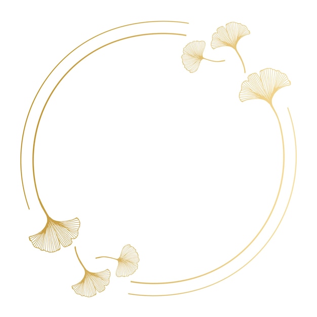白い背景にイチョウの葉を持つ繊細な金色の枠。結婚式招待状、カード