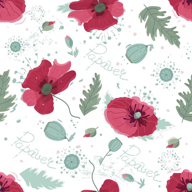 Vector delicate pattern of poppies drawing