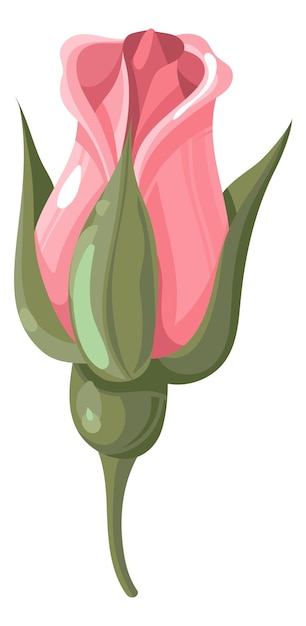 Delicate pink rose bud cartoon floral element