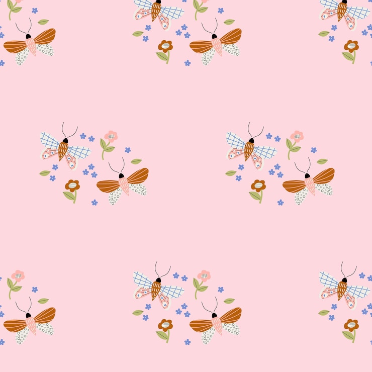 Vector delicate seamless pattern with butterflies in pastel colors hand drawn vector design