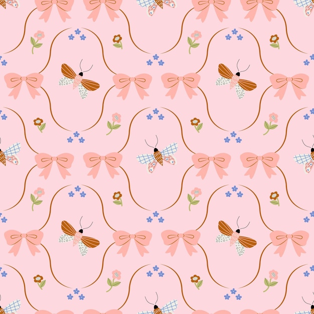 Vector delicate seamless pattern with butterflies in pastel colors hand drawn vector design