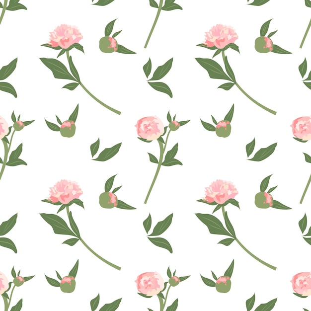 Vector delicate seamless pattern with peonies cute floral spring or summer print flowers with leaves