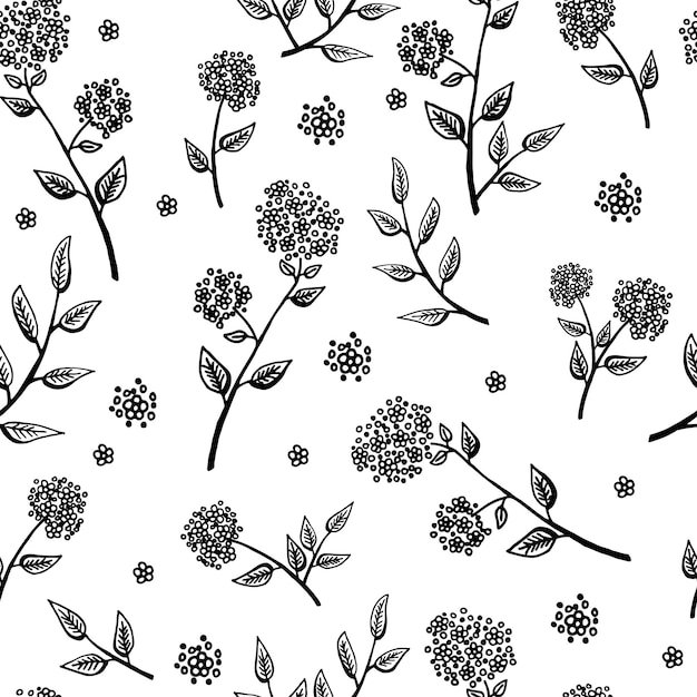 Delicate twigs small flowers berries pattern