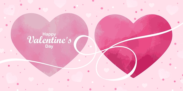 Delicate vector card for Valentine's Day in pink colors with watercolor hearts