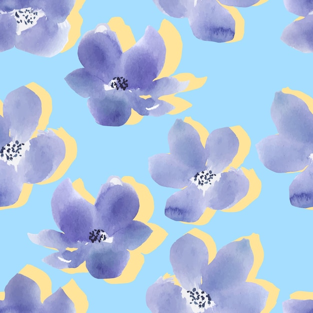 Delicate watercolor flowers vector seamless pattern