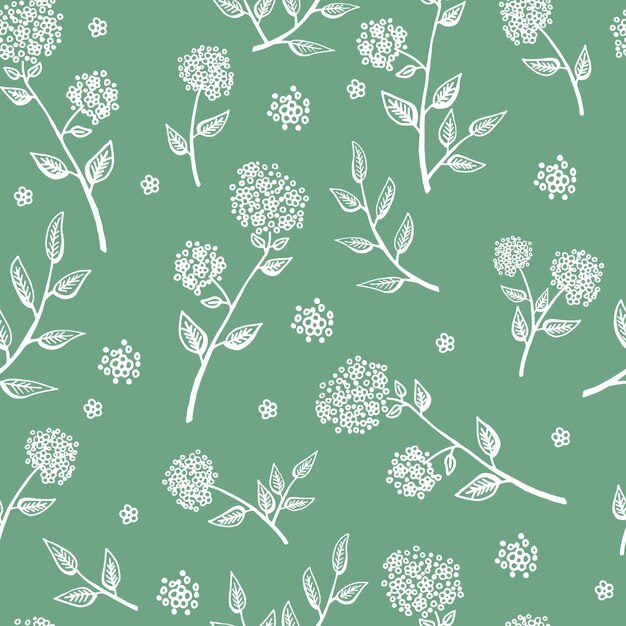 Delicate white twigs on green background Vintage seamless pattern with twig