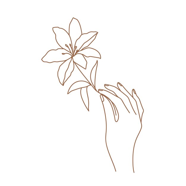 Vector delicate women hand with lily flower female hand logo