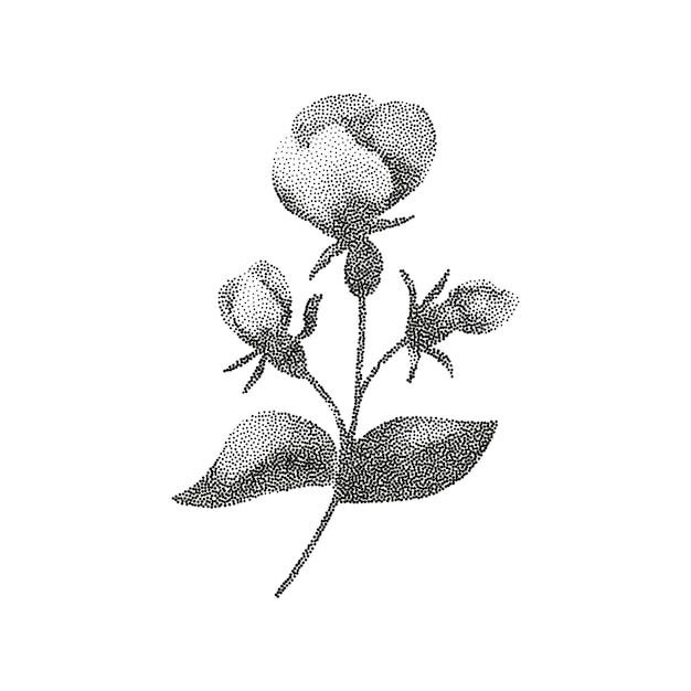 Delicate zwart-witte botanische illustratie van bloemen en knoppen
