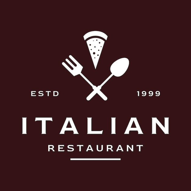 おいしいとおいしいイタリア料理のロゴ クリエイティブ デザイン ヴィンテージ食品器具サイン レストラン カフェ クラブとバッジのロゴ