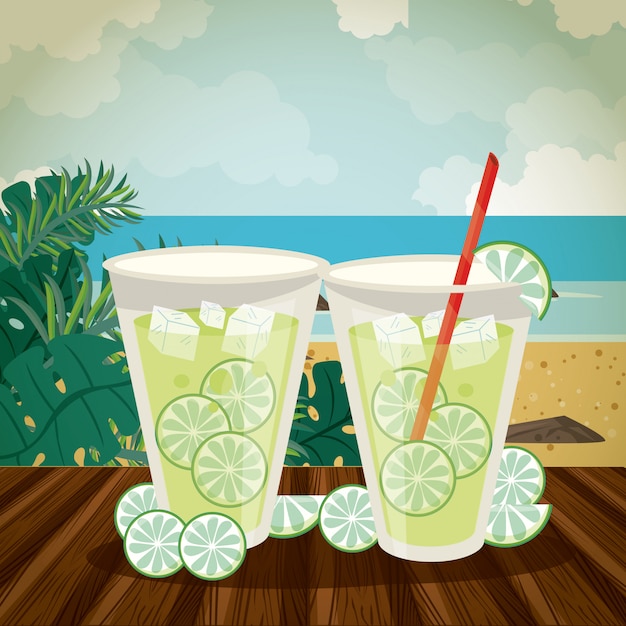 Вектор Вкусный и освежающий напиток на пляже